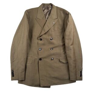Eidos Napoli Double Breasted Coat Men's 40R Peak Lapel Unstructured Safari Khaki